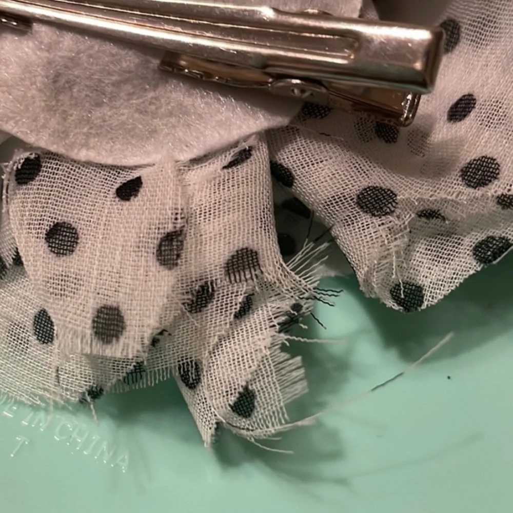 Small Polka Dot Fabric Hair Flower Clip/Pin - Picture 3 of 5